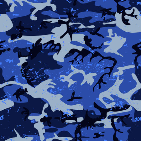 Camouflage blue grunge seamless color pattern.のイラスト素材