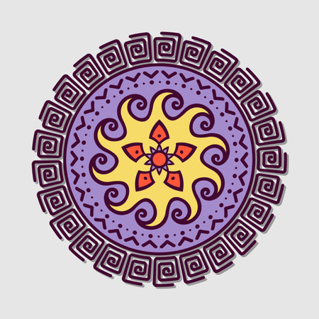 Vector hand drawn doodle mandala colorful tribal ornament.のイラスト素材