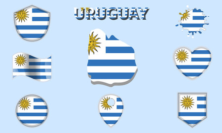 Collection of flags and coats of arms of Uruguay in flat style with map and text.のイラスト素材