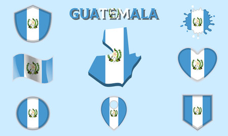 Collection of flags and coats of arms of Guatemala in flat style with map and text.のイラスト素材
