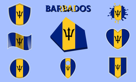 Collection of flags and coats of arms of Barbados in flat style with map and text.のイラスト素材