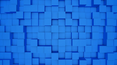 Abstract blue modern architecture 3D background with blue cubes on the wall.の写真素材