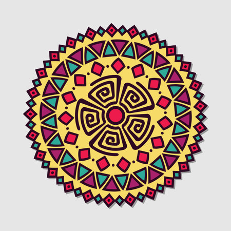Vector hand drawn doodle mandala colorful tribal ornamentのイラスト素材