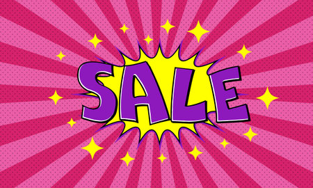 Vector pink advertising banner with text sale in pop art comics styleのイラスト素材