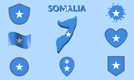 Collection of flags and coats of arms of Somalia in flat style with map and text.のイラスト素材