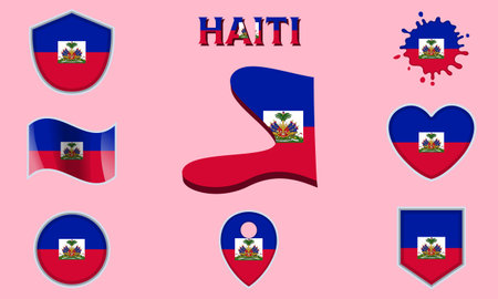 Collection of flags and coats of arms of Haiti in flat style with map and text.のイラスト素材