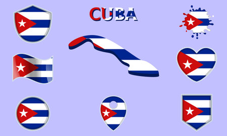 Collection of flags and coats of arms of Cuba in flat style with map and text.のイラスト素材