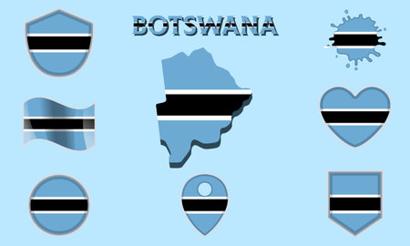 Collection of flags and coats of arms of Botswana in flat style with map and text.のイラスト素材