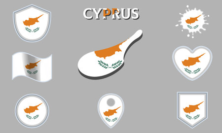 Collection of flags and coats of arms of Cyprus in flat style with map and text.のイラスト素材