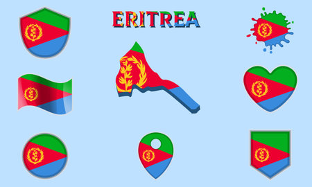 Collection of flags and coats of arms of Eritrea in flat style with map and text.のイラスト素材