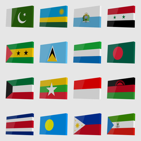 3D country flags vector with highlights in isometric styleのイラスト素材