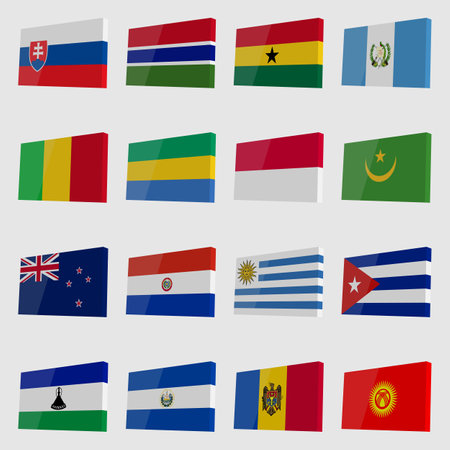 Large set of vector country flags with highlights in isometric styleのイラスト素材