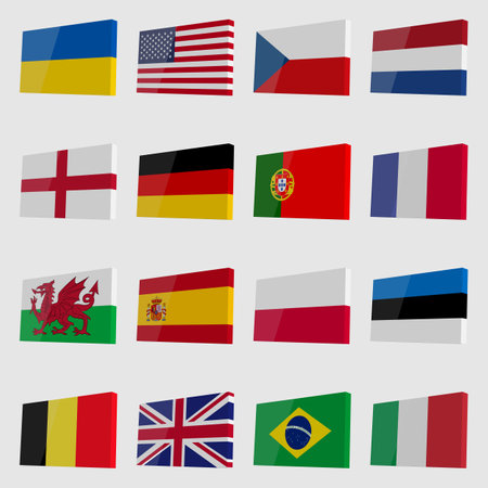 Set of vector 3D flags with highlights in isometric styleのイラスト素材