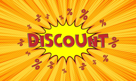 Vector orange advertising banner with text discount in pop art comics styleのイラスト素材