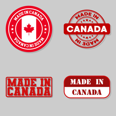 Set of four stamps with flag made in Canadaのイラスト素材