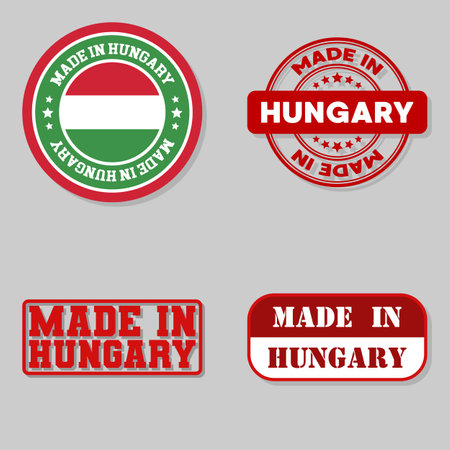 Set of four stamps with flag made in Hungaryのイラスト素材