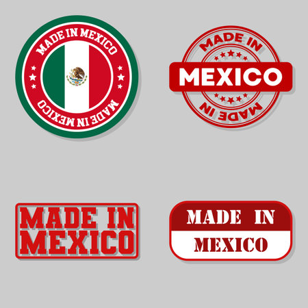 Set of four stamps with flag made in Mexicoのイラスト素材