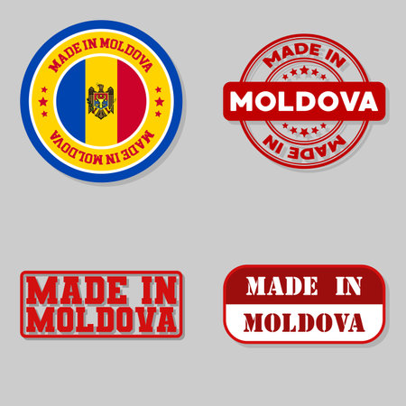 Set of four stamps with flag made in Moldovaのイラスト素材