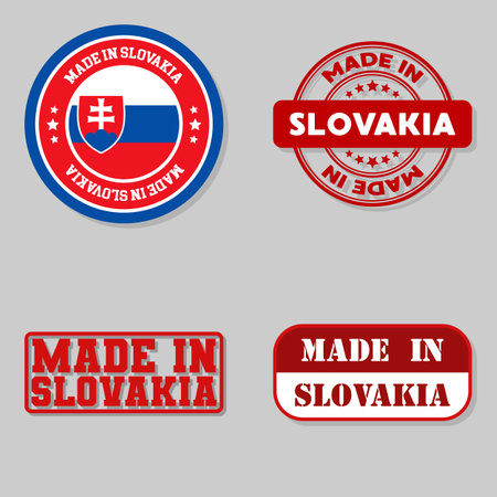 Set of four stamps with flag made in Slovakiaのイラスト素材