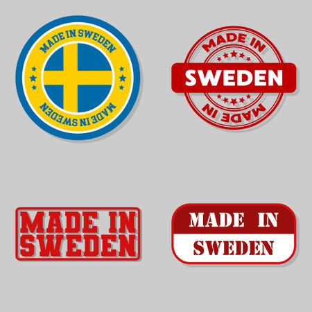 Set of four stamps with flag made in Swedenのイラスト素材