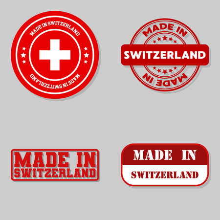 Set of four stamps with flag made in Switzerlandのイラスト素材