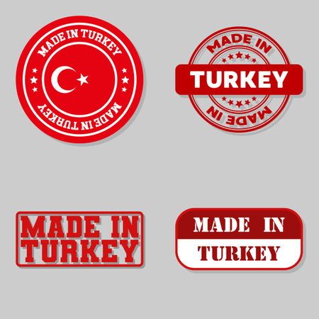 Set of four stamps with flag made in Turkeyのイラスト素材