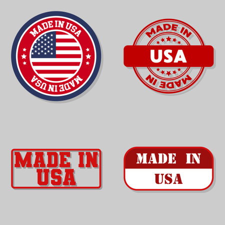 Set of four stamps with flag made in USAのイラスト素材