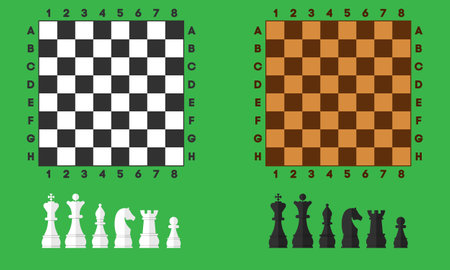 Set of chess boards with black and white piecesのイラスト素材