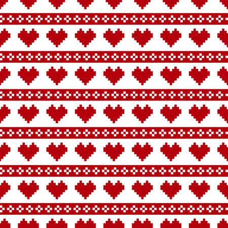 Seamless vector pattern red pixel hearts with patternsのイラスト素材