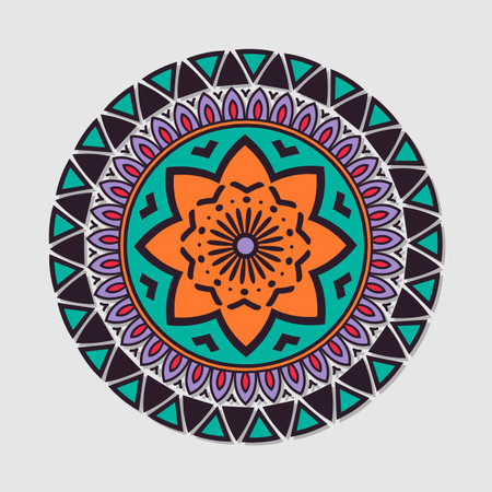 Round ornamental mandala colorinng brightのイラスト素材