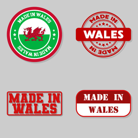 Set of four stamps with flag made in Walesのイラスト素材
