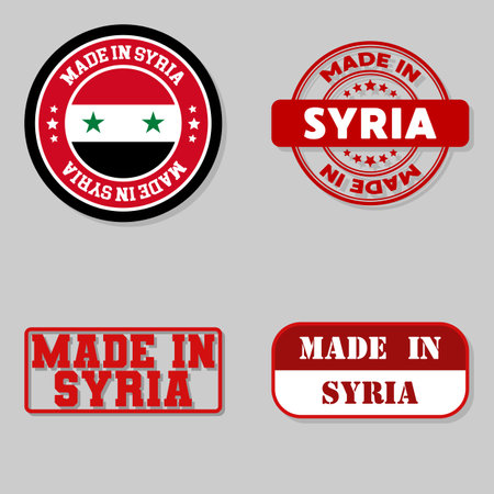 Set of four stamps with flag made in Syriaのイラスト素材