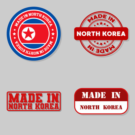 Set of four stamps with flag made in North Koreaのイラスト素材