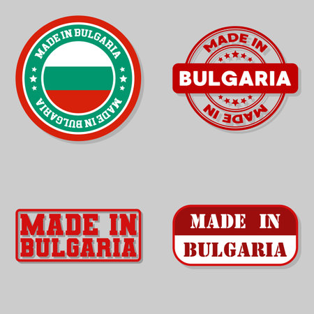 Set of four stamps with flag made in Bulgariaのイラスト素材