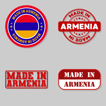 Set of four stamps with flag made in Armeniaのイラスト素材