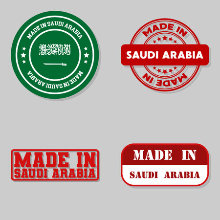 Set of four stamps with flag made in Saudi Arabiaのイラスト素材