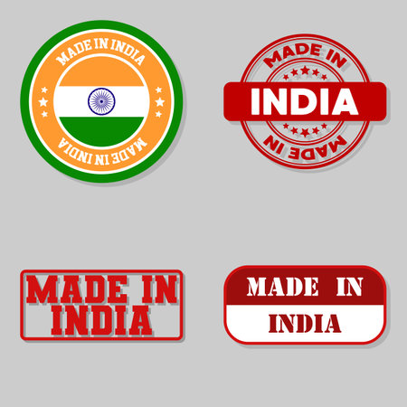 Set of four stamps with flag made in Indiaのイラスト素材