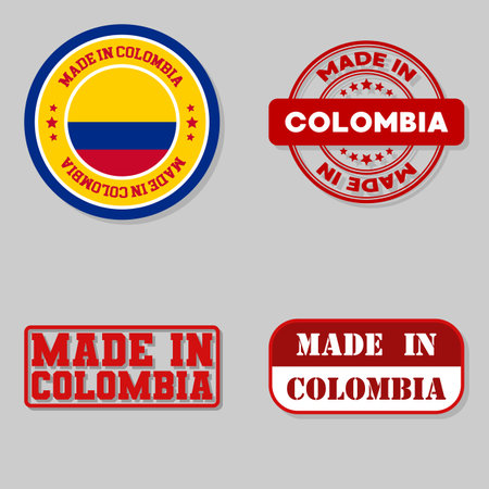 Set of four stamps with flag made in Colombiaのイラスト素材