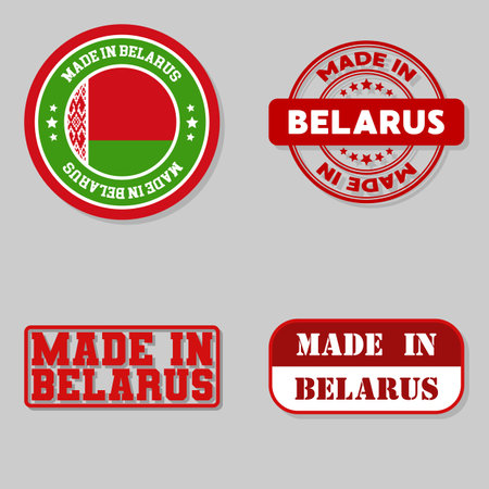 Set of four stamps with flag made in Belarusのイラスト素材