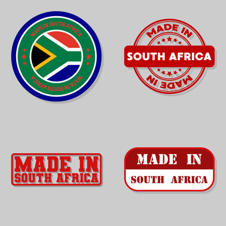 Set of four stamps with flag made in South Africaのイラスト素材