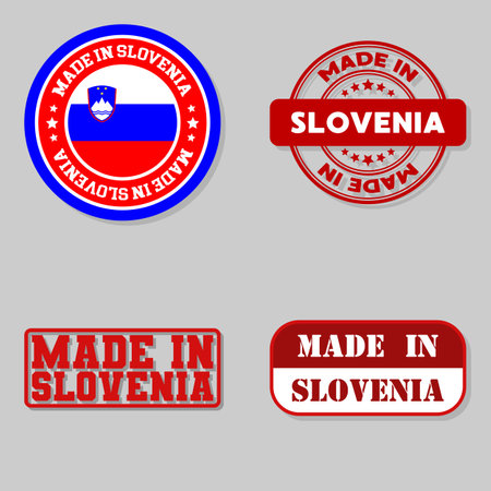 Set of four stamps with flag made in Sloveniaのイラスト素材