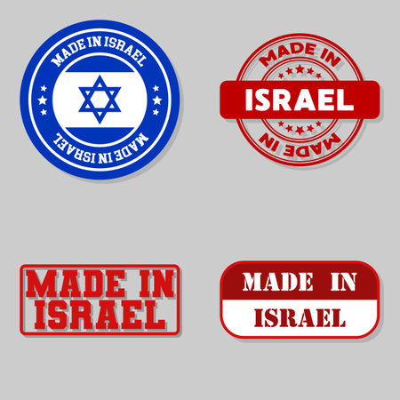 Set of four stamps with flag made in Israelのイラスト素材