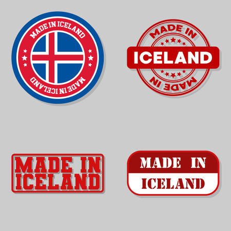 Set of four stamps with flag made in Icelandのイラスト素材