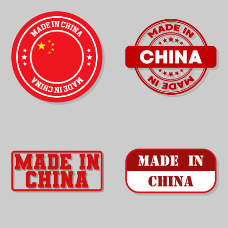 Set of four stamps with flag made in Chinaのイラスト素材