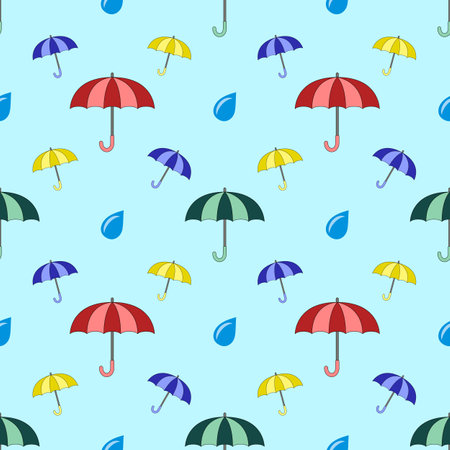 Seamless pattern of multicolored umbrellas with drops on backgroundのイラスト素材