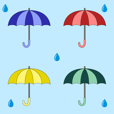 Set of umbrellas blue green red yellow colorsのイラスト素材