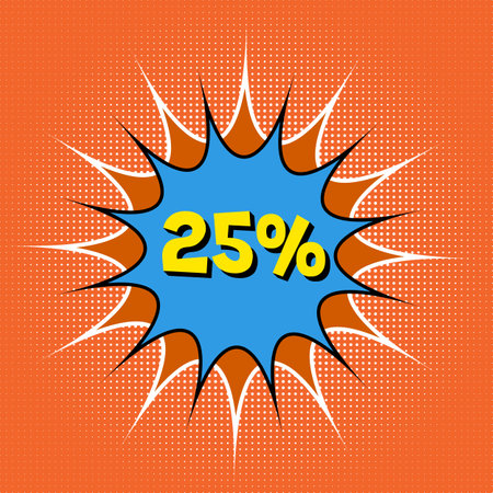 Orange banner with twenty five percent discount on balloon for mega big salesのイラスト素材