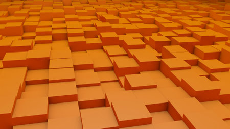 Abstract perspective modern architecture 3D background with orange cubes on the wallの写真素材