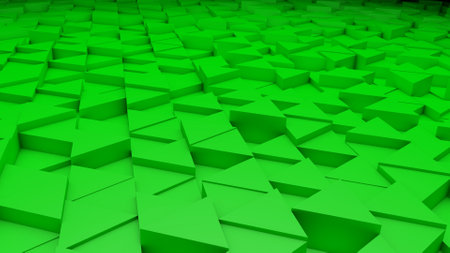 Abstract modern architecture 3D background with green triangle in perspectiveの写真素材
