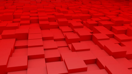 Abstract perspective modern architecture 3D background with red cubes on the wallの写真素材